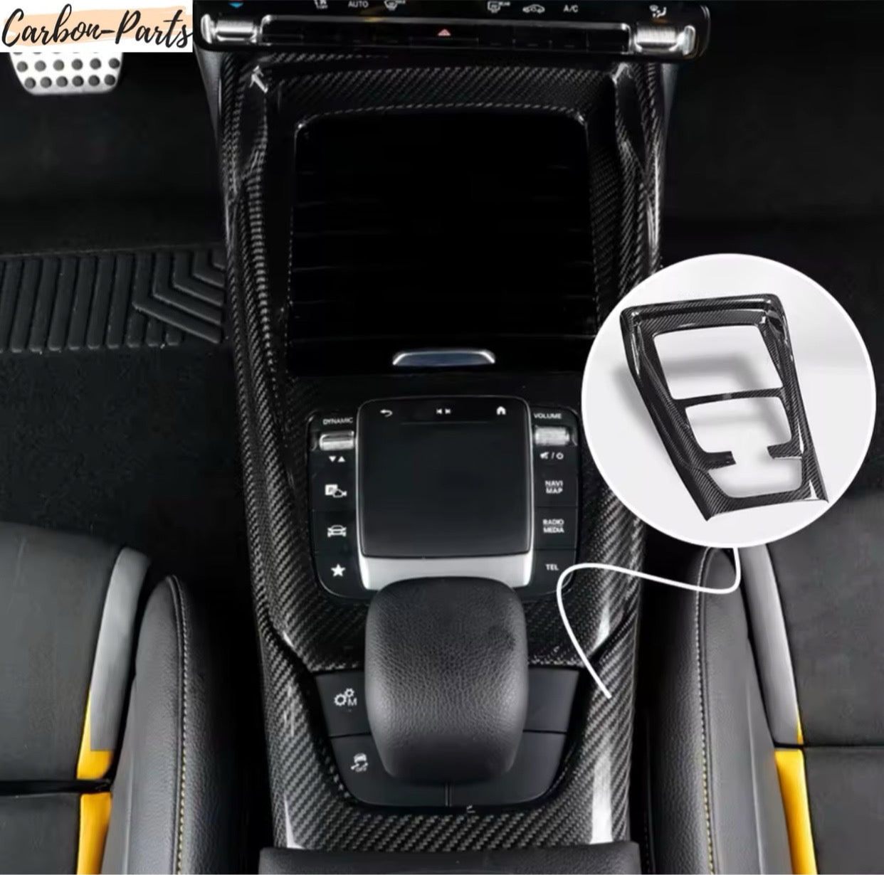 Echt-Carbon Cover Mittelkonsole passend für Mercedes Benz A35, A45, CLA35, CLA45 AMG (Vorfacelift bis Bj.2022)