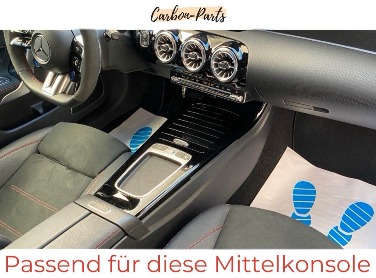 Echt-Carbon Cover Mittelkonsole passend für Mercedes Benz A-Klasse & CLA (inklusive AMG-Modelle)   MOPF/Facelift ab Bj. 2023